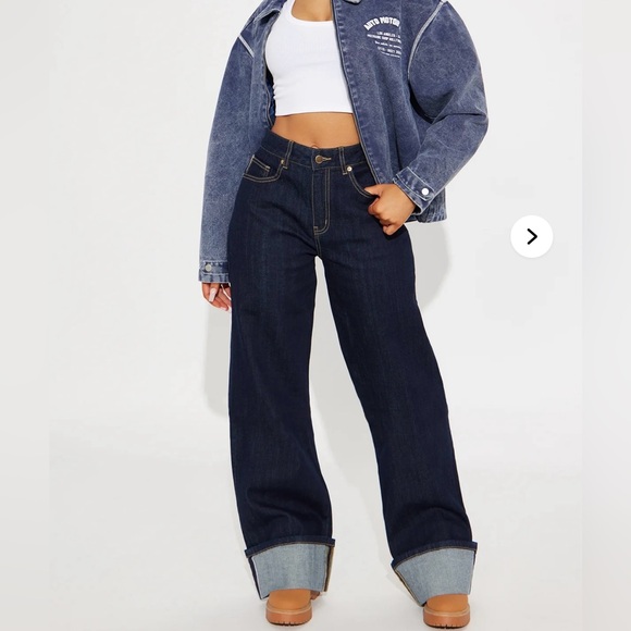 Women's Dark Blue Wash Cuffed High Waisted Jeans Wide Leg Size 11 Tall EUC NWOT - Picture 1 of 3